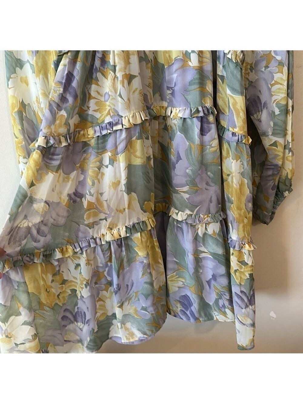 Free The Roses Voluminous Flowy Floral Mini Dress with Long Sheer Puff Sleeves - Picture 11 of 14